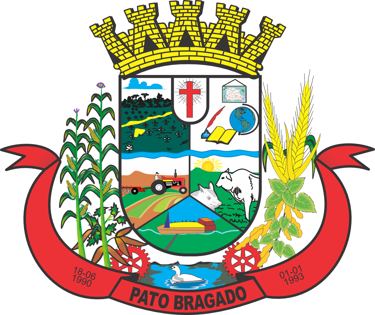 Logo da escola de Pato Bragado com folha verde simbolizando sustentabilidade